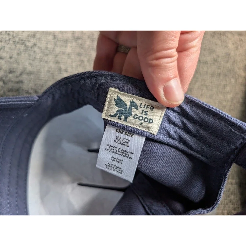 Life is Good Slideback Hat Blue OSFA Adjustable Embroidered 6 Panel Cotton